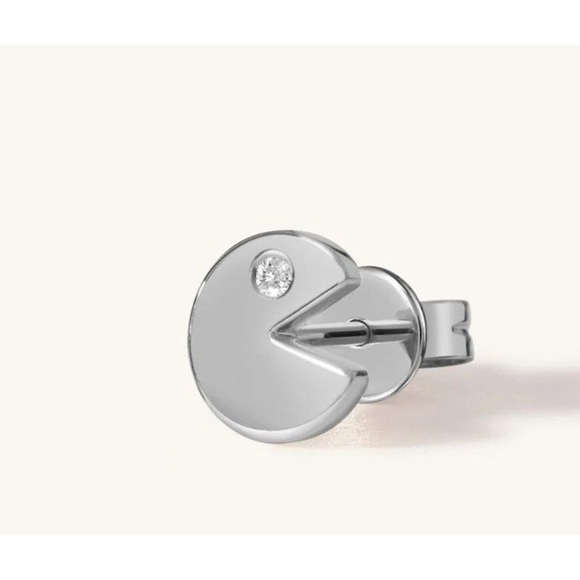 NEW Mismatch 14k White Gold Diamond Accent Pac-Man and Ghost Stud‎ Earrings - Picture 8 of 9